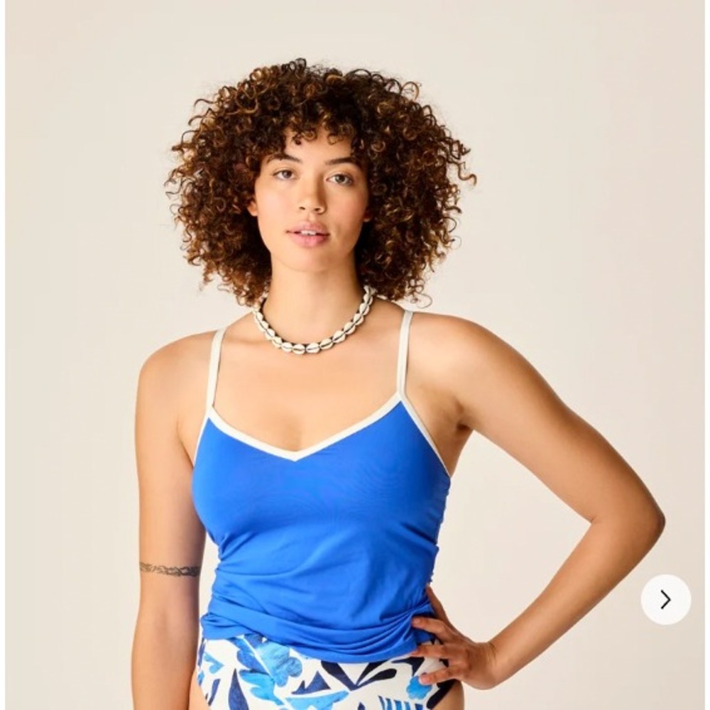 Carve Designs Stinson Tankini Top Blue White Built-in Shelf Bra Size Large Surf